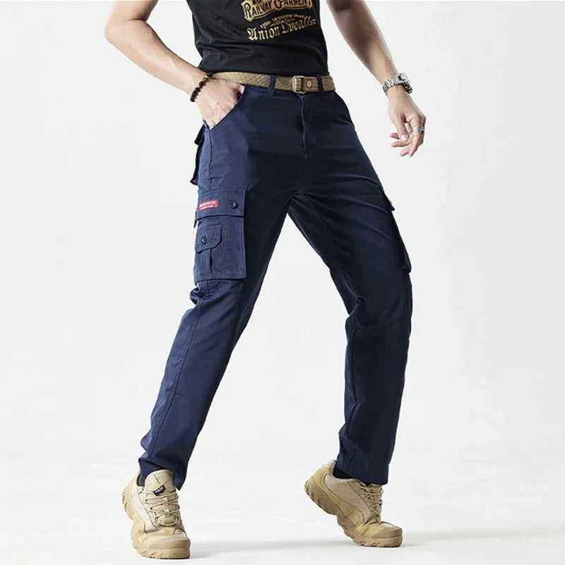 Autumn Work Pants Men Multi-pockets Cargo Trousers Casual Wear-resistant Workwear Spring Straight Pant Outdoor Hiking Trousers