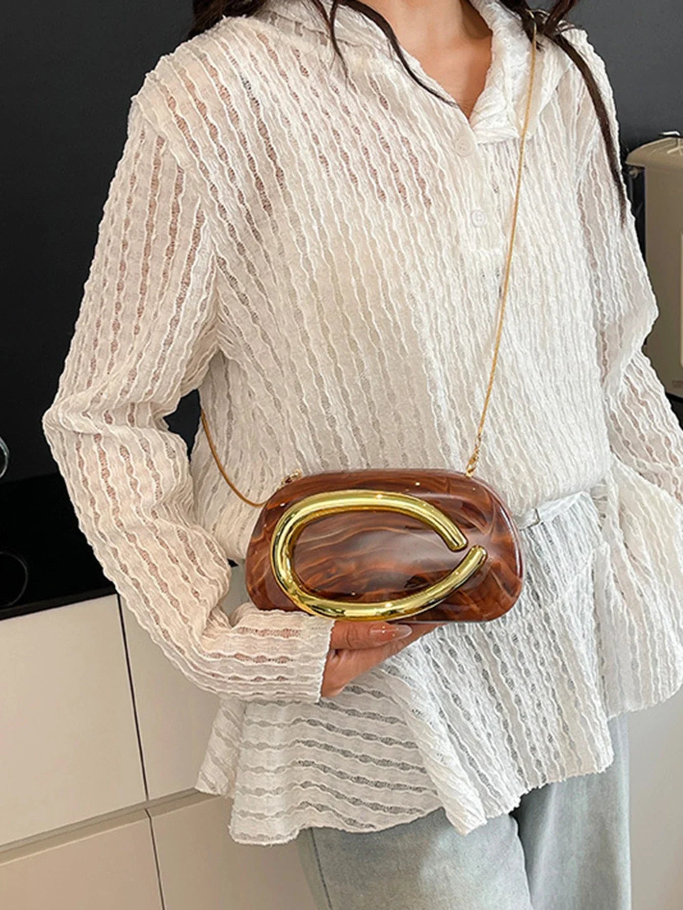 Women's Sealed Box Shaped Acrylic Clutch Fashion Dinner Wedding Party Handbag Elegant Luxury Designer Crossbody Shoulder Bag