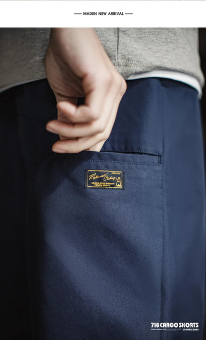 Men's 718 Summer Casual Shorts Japanese Style Solid Color Loose Fit Straight Leg Zipper Fly Commuter Workwear Pants