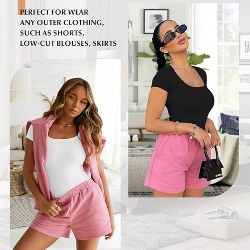 Short Sleeve Open Crotch Big U Neck Seamless Shapers Spandex Elastic Body Suit Shapewear Women Body Shaper Tummy Control
