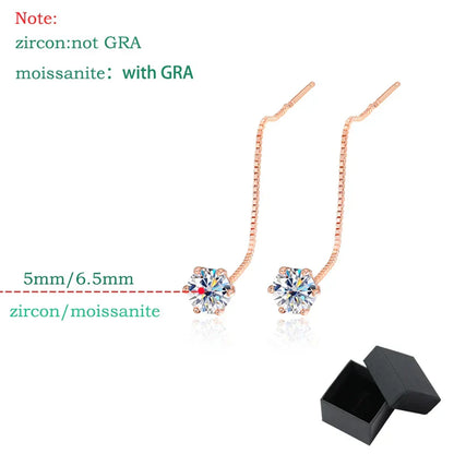 5/6.5mm Tassel Moissanite Drop Earrings Lab Diamond Sparkling Women Wedding Jewelry Pure 925 Silver Plated 18K Earring
