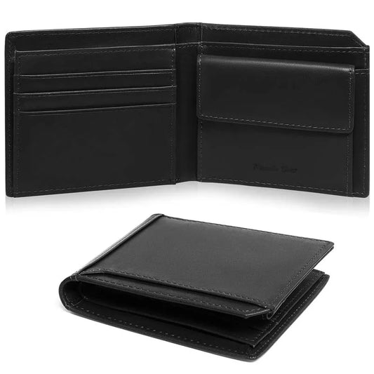 Portefeuille Homme en Cuir Véritable Fin Bifold Porte-Cartes de Crédit avec Porte-Monnaie Portefeuille Minimaliste idéal pour les voyages