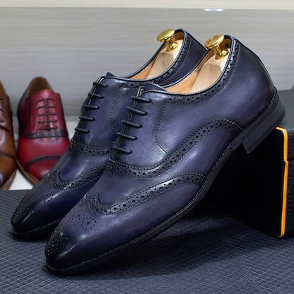 Size 7-12 Handmade Men's Wingtip Oxford Shoes Genuine Calfskin Leather Brogue Dress Shoes Classic Business Formal Shoes for Men