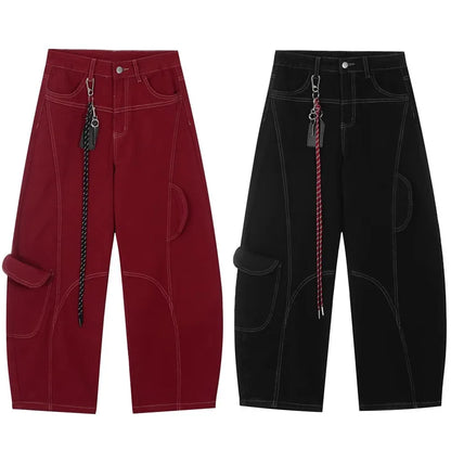 2025 Cyber Y2K Fashion Red Patchwork Baggy Cargo Jeans Pants For Men Designer Clothes Wide Leg Women Denim Trousers Ropa Hombre