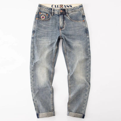 New Washed Light Blue Polished Cargo Jeans Men's Summer American Trendy Brand Small Straight Retro Casual Youth Trousers
