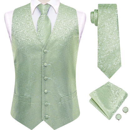 Men Paisley Print Vest Matching Set Waistcoat Tie Hanky Cufflinks Formal Wedding Party Gentleman Suit Accessories Kit