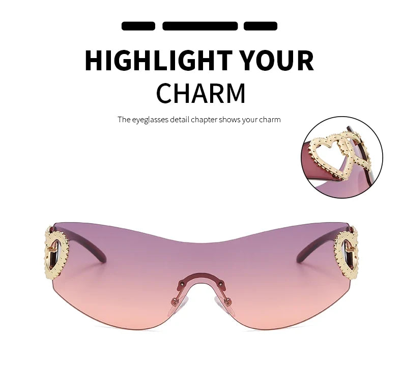 Cycling Rimless Y2K Sunglasses Women Trendy Gradient 2000'S Wrap Around Sun Glasses Punk One Piece Goggles Oversized Shades