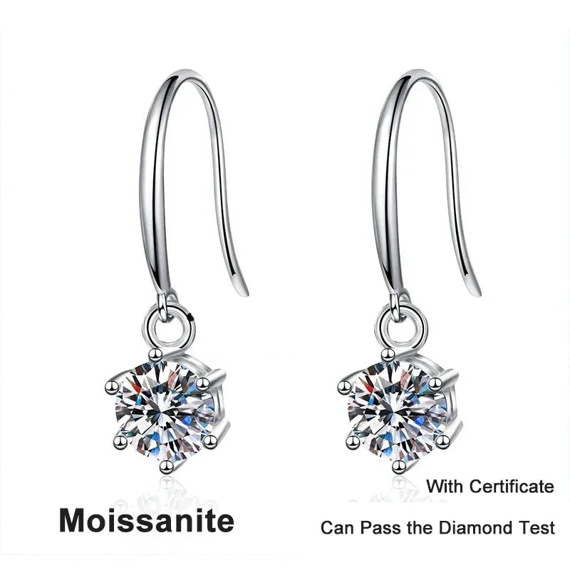 1ct 6.5mm Moissanite Droop Earrings for Women Original Wedding Chrismas Gift S925 Sterling Silver Hoop Earring Wholesale