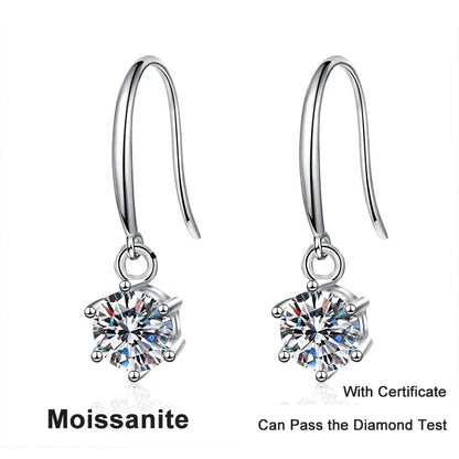 1ct 6.5mm Moissanite Droop Earrings for Women Original Wedding Chrismas Gift S925 Sterling Silver Hoop Earring Wholesale