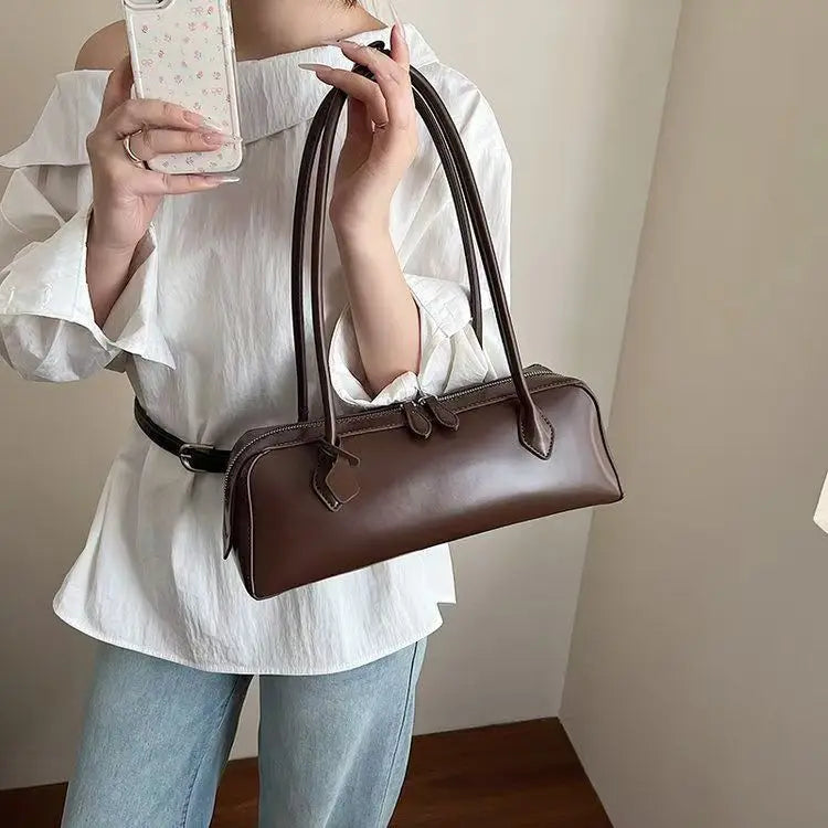 Vintage Long Shoulder Bag Women Shoulder Bag Luxury Cowhide Ladies Handbag Female Commuter Shopping Underarm Bag