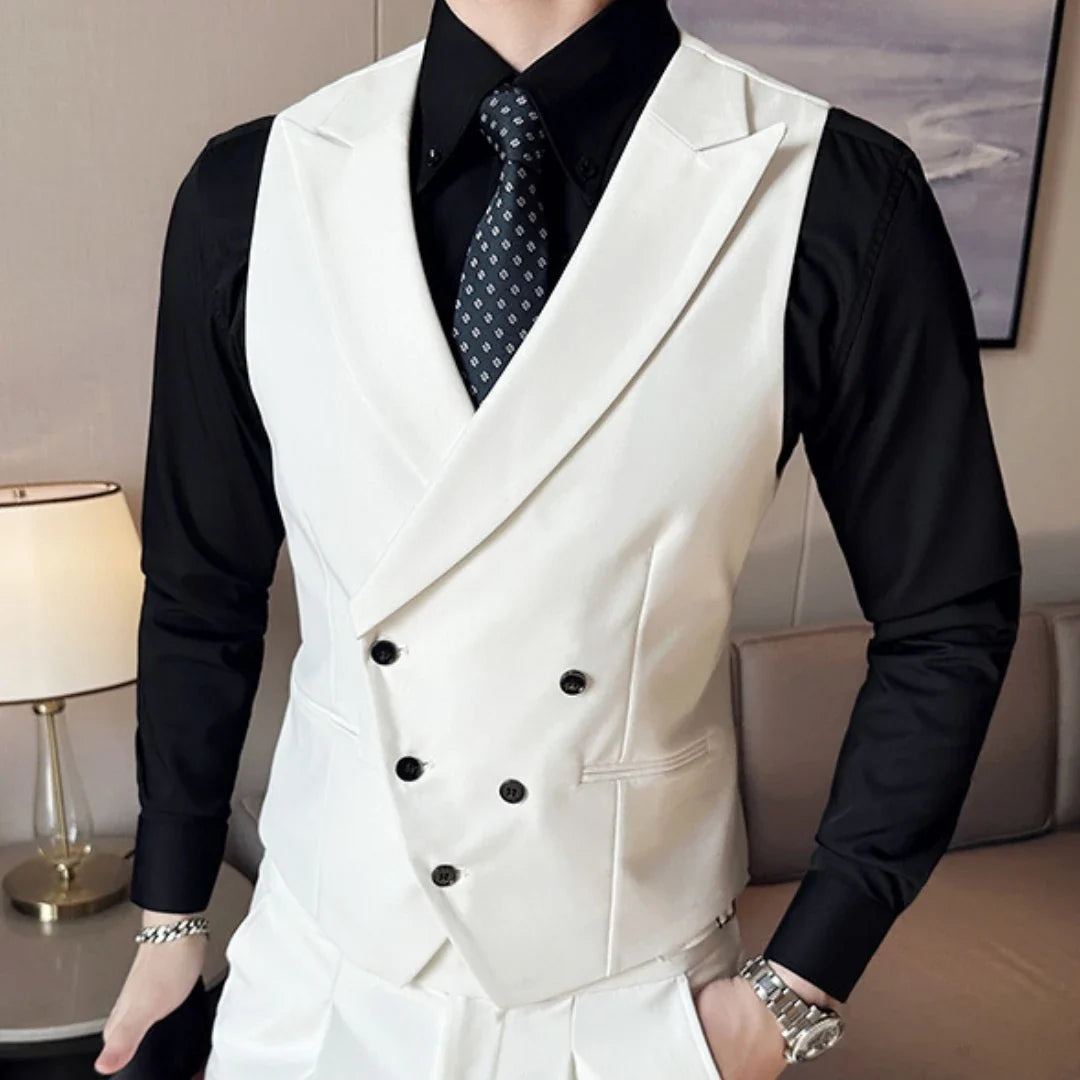 Men Vest Black With Lapel Solid Double Button Waistcoat For Wedding Groom Banquet Business Casual Work Daily Men Suit Vest