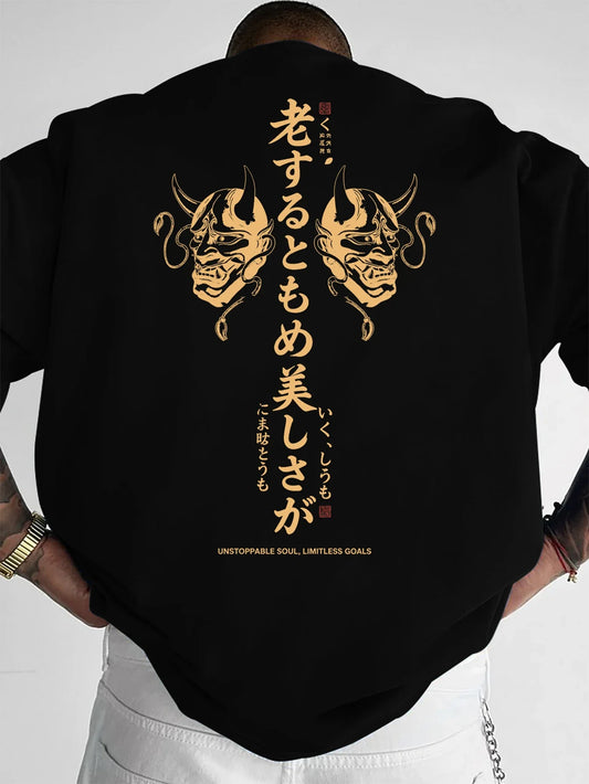 Summer Men's 100% Cotton T Shirt Japanese Style Mask Pattern Print Easy To Care For Fabric Suitable Anime Enthusiasts To Wear