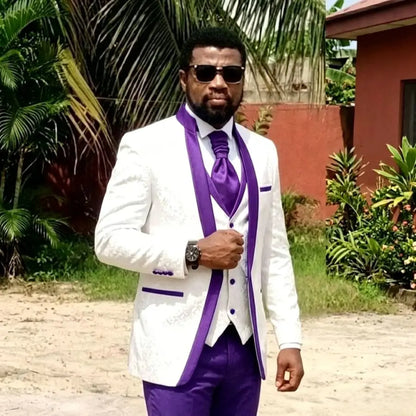 Floral Pattern Wedding Suits for Man Slim Fit Men Suits with Stand Collar 3 Pieces Groom Tuxedo Blazer Vest Pants Set 2026