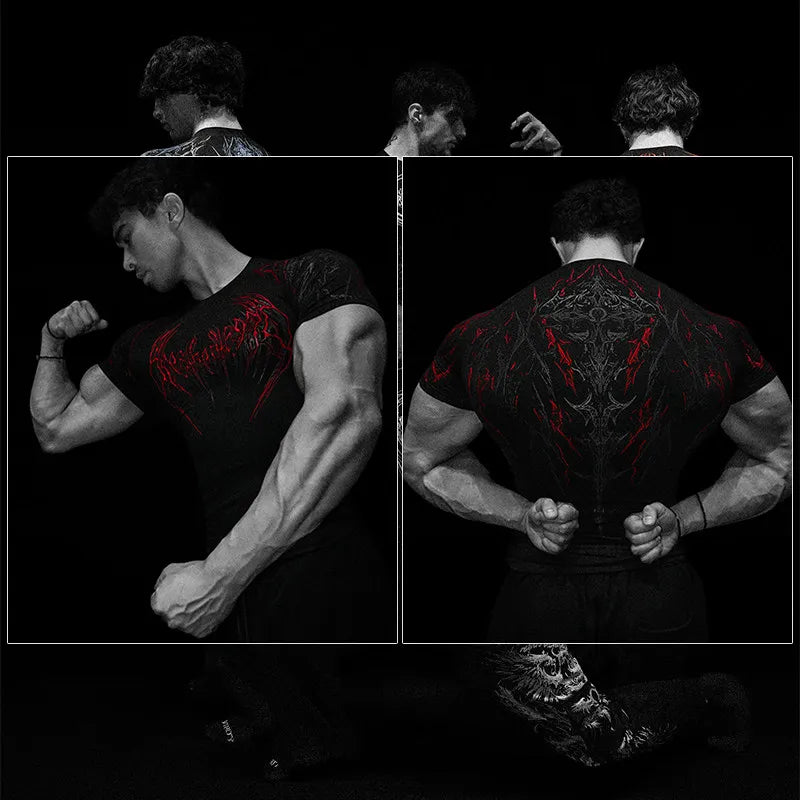 Dark Dragon Slayer Men's 2026 Summer New Fitness Clothes Speed Drying Running Printed Compression Clothes Sports T-shirt