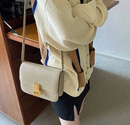New Women Small Box Bag Single Shoulder Handbag Solid Fashion Brand Cow Split Leather Flap Tofu Bags Ladies Sling Messenger Bag