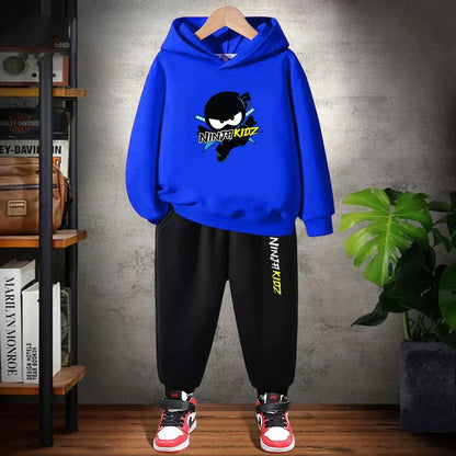 Children Hoodie Child Ninja Print 3-12 Years Old Boys Girls Toddler Coat Top+Pants Stylish Casual Black Sweatshirt Set