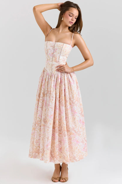 Summer Print Strappy Long Dress A-line Casual Beach Vacation Dress for Women