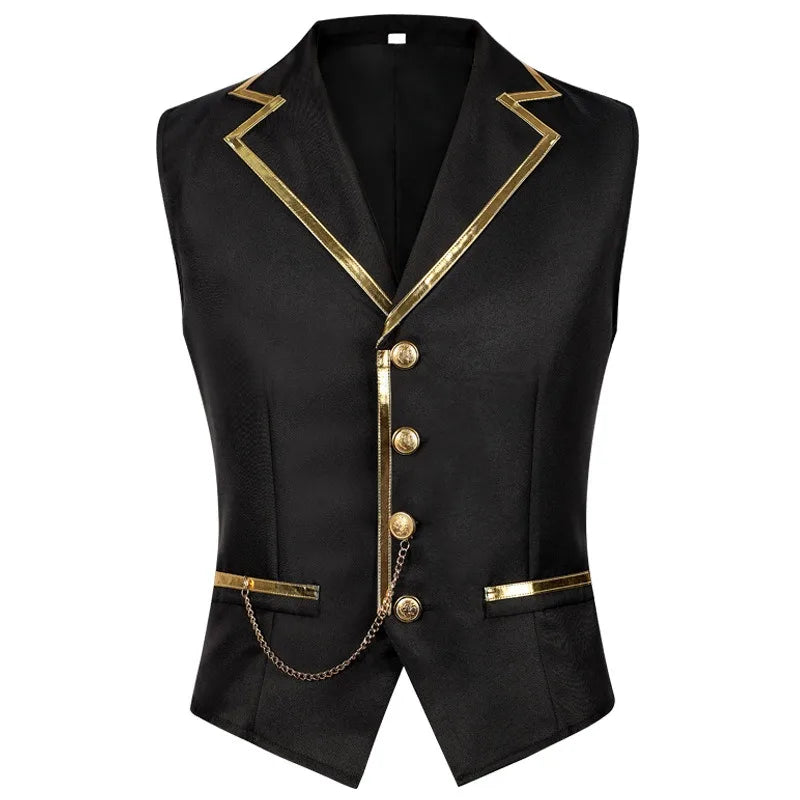 Men Suit Vest British Style Slim Contrast Color Male Waistcoat Turn Down Collar Single-breasted Wedding Party Man Vest