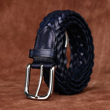 3.5CM Cowhide High Quality Genuine Leather Belts for Men Women Hand Woven Belt Strap Male Pin Buckle Jeans Cowboy Cintos Luxury