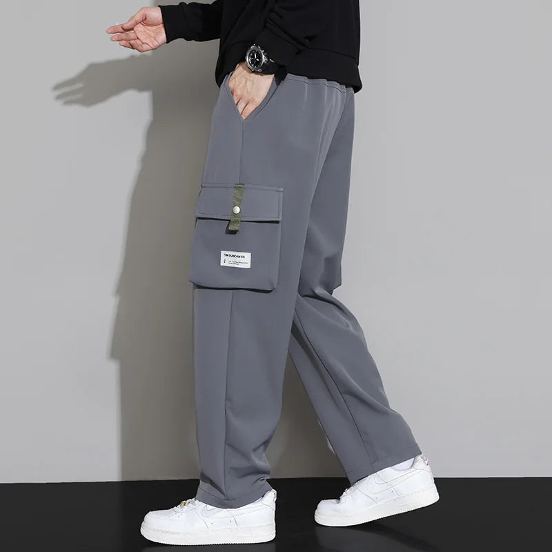 2026 Cargo Pants Men Straight Fit Wide Leg Fleece Lined Trouser Male Winter Fashion Loose Baggy Large Plus Size Warm Streetwear