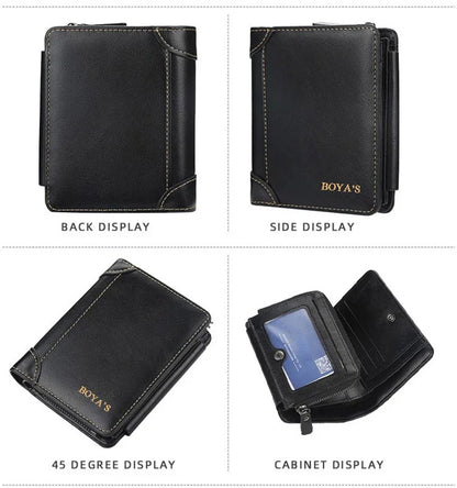 Men's High-Quality Vintage PU Leather Short Wallet, Fashion Zipper Card Holder with Coin Pocket, Durable Casual Daily Men Purse
