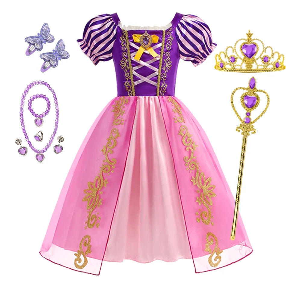 2026 Girls Costume Sleeping Beauty Aurora Princess Party Rapunzel Halloween Snow White Cosplay Costume Kid Cinderella Dress up