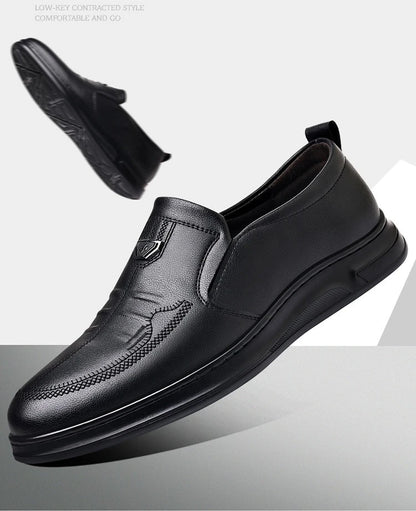 Men's Leather Business Loafers Spring Autumn Black Slip-On Shoes Male Breathable Soft Sole Comfortable Casual Driving Shoes Man