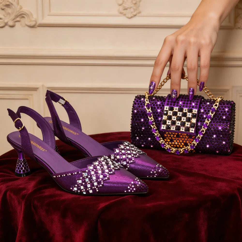 Italian Shoes and Bags Matching Set 2026 Rhinestone Bag and Shoe Set Nigeria Party Pumps Ladies Party Shoes with Matching Bag