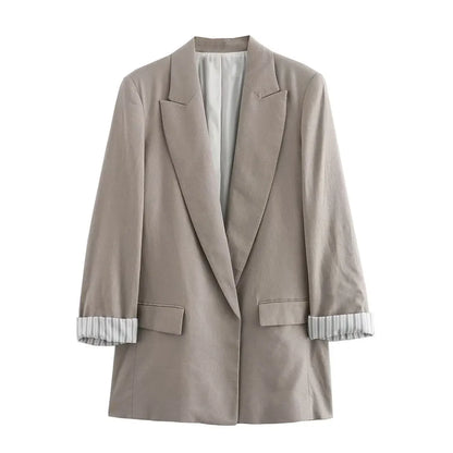 Women Fashion Solid Blazer Notched Collar Long Roll up Sleeves Female Chic Office Lady Business Outfits
