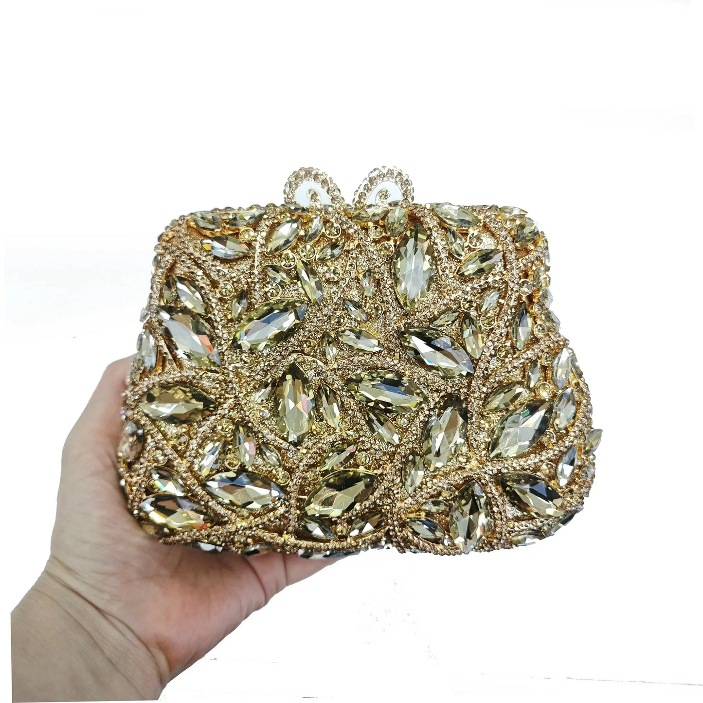 Women Elegant Brown Rhinestone Evening Bag Colorful Crystal Shoulder Clutch Fashion Bridal Handbag Wedding Party Purses