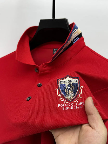 High end luxury silk cotton short sleeve POLO shirt men's summer fashion brand embroidered T-shirt cool wrinkle resistant top