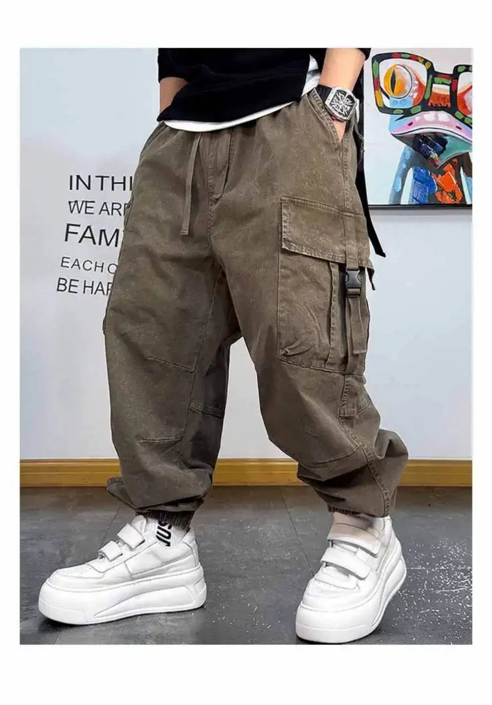 American Vintage Cargo Joggers Mens Washed Distressed Multi Pocket Pants Oversized Loose Fit Streetwear Hip Hop Plus Size Trendy