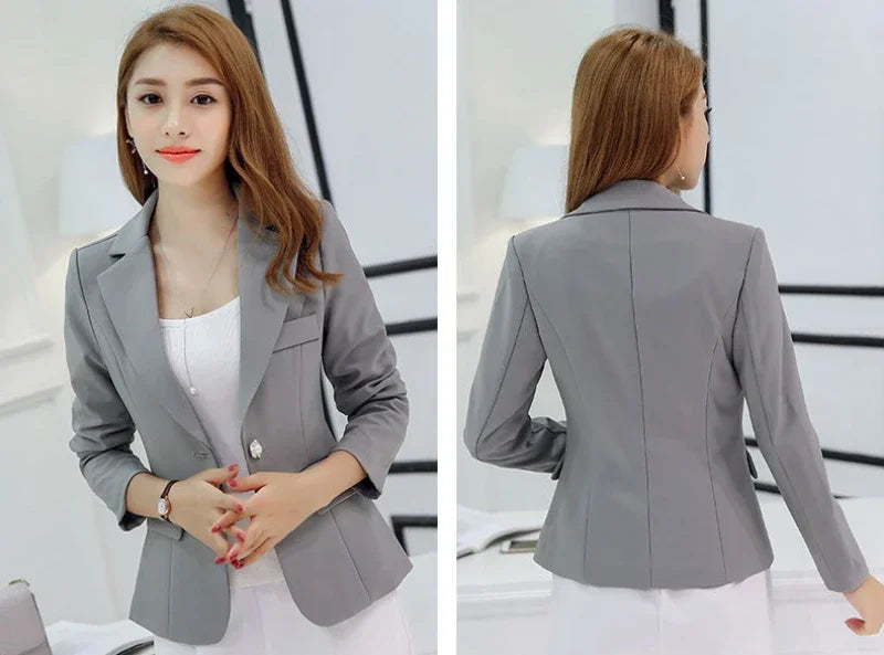 Women Korea Blazer 2025 Formal Slim Black Blazers Office Lady Work Suit Pockets Jackets Coat Female Casual Short Blazer Femme