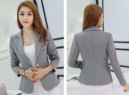 Women Korea Blazer 2025 Formal Slim Black Blazers Office Lady Work Suit Pockets Jackets Coat Female Casual Short Blazer Femme