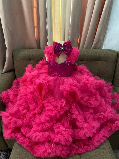 Luxury Ball Gown Girls Birthday Party Gowns Ruffles Sequined Flower Girl Dress For Wedding Customized Princess Child Prom Dress