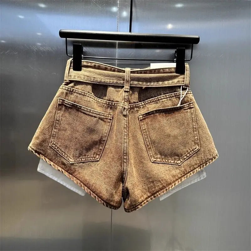 2025 Autumn New Orange Denim Shorts High Waist Pockets Sexy Hot Pants Jean Shorts