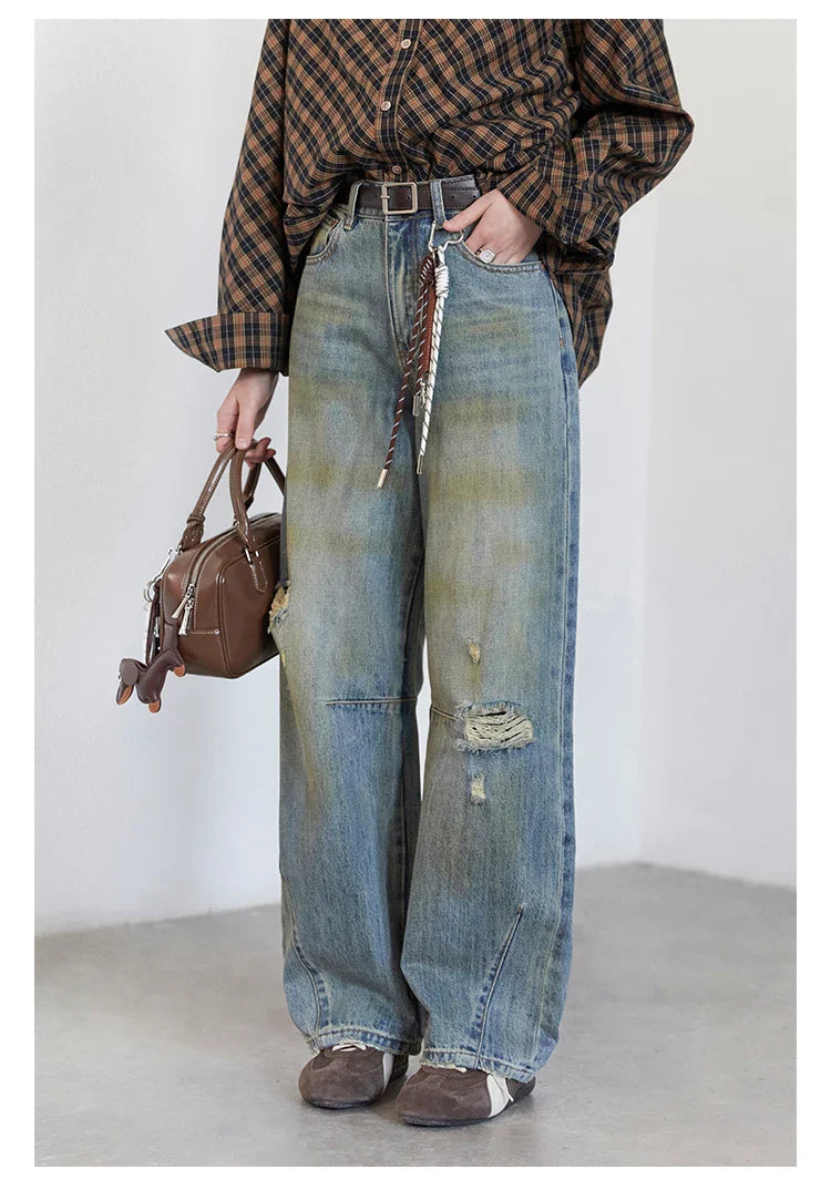 Retro Women's Jeans Loose Casual  New High Waisted Wide Legs Denim Pant Female Trousers Spring Autumn 2025