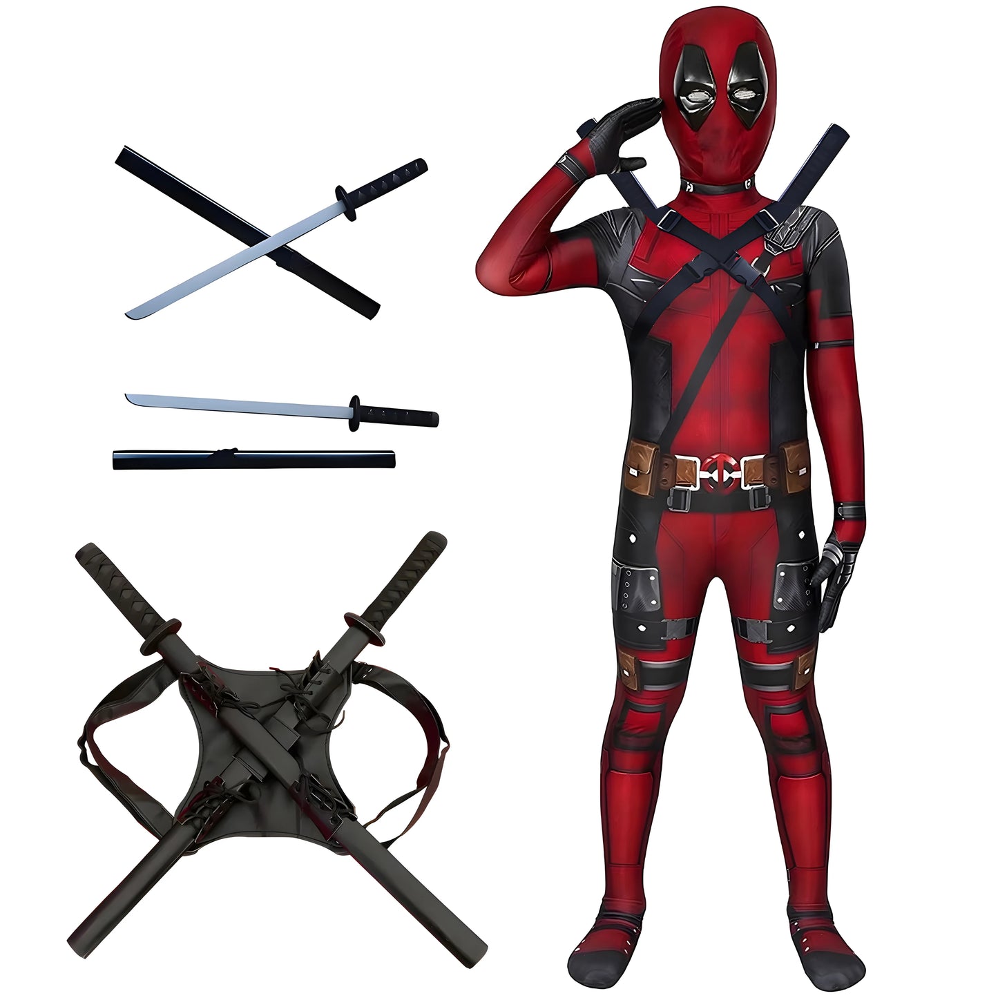 Cosplay Deadpool Costume Kids High Quality Spider-Man Child Halloween Cosplay Costume Deadpool Sword Set Adult Bodysuit Costume