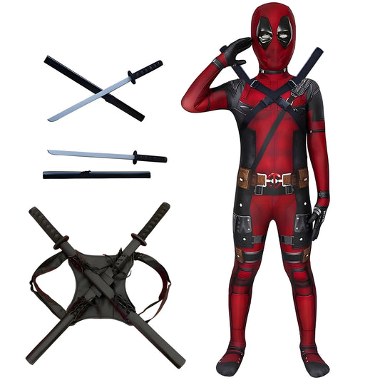 Cosplay Deadpool Costume Kids High Quality Spider-Man Child Halloween Cosplay Costume Deadpool Sword Set Adult Bodysuit Costume
