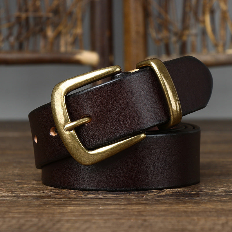 3.3CM Thick Pure Cowhide Copper Buckle Genuine Leather Casual Jeans Belt Men High Quality Retro Luxury Brand Male Strap Cintos
