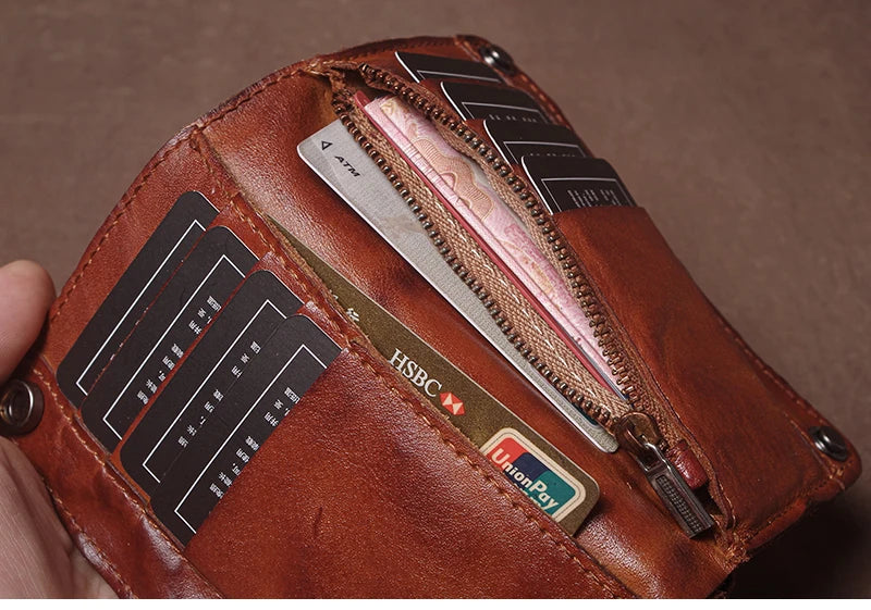Luxury Brand Men's Genuine Leather Wallet High Quality Vintage Bifold Money Clip Credit Card Holder with Zipper Coin Pocket