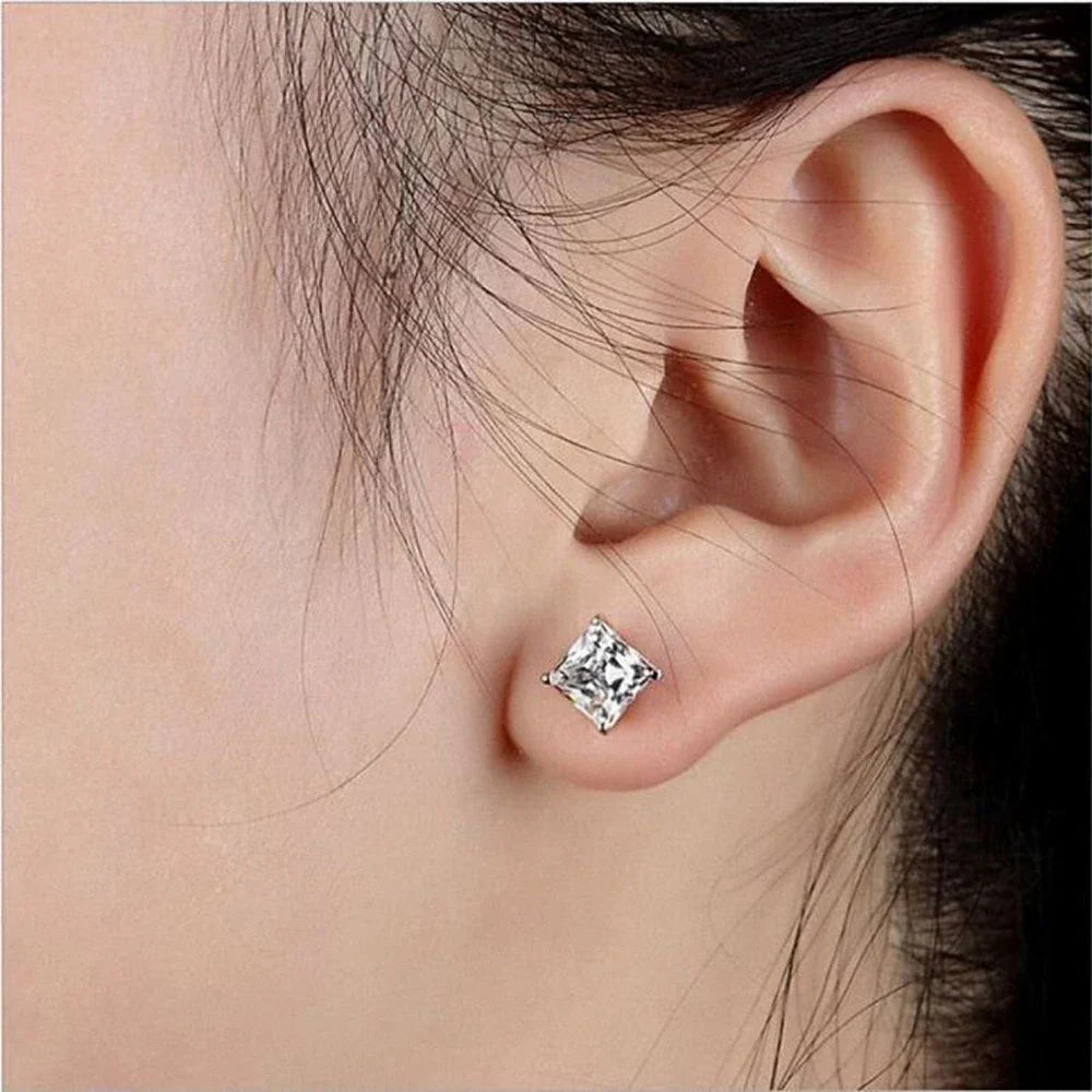 1/2/3/4carat Princess Cut Moissanite Stud Earrings Screw Back 925 Sterling Silver Square Diamond Stud Earring for Women Men Gift