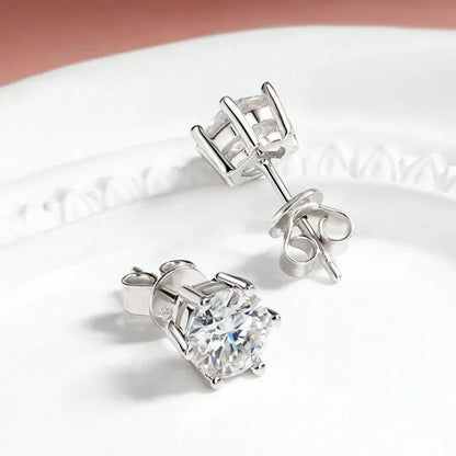 0.1-3CT Certified Moissanite Stud Earring for Women Classic Sparkling Lab Diamond Sterling Silver 925 Jewelry 6-Claws