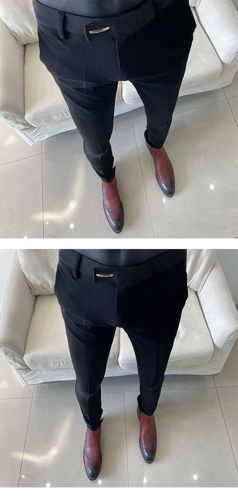 Spring Trousers for Men Slim Fit Straight Leg High-end Feel Business Casual Pants Striped Elegant Formal Dress Long Pants