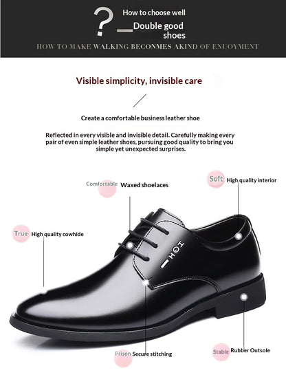 Men Height Increasing Shoes 6cm Inner Lift Black Formal Dress Shoes Lace Up Business Casual Elevator Shoes for Wedding Banquet