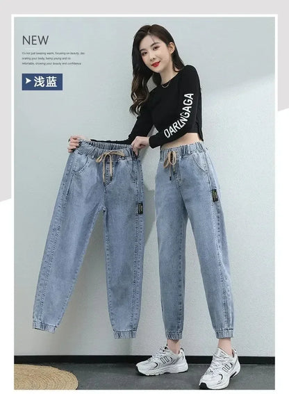 Cargo Jeans Women 2024 Spring and Autumn Korean Version of High Waist Pants Loose Slimming Straight Leg Bundle Haren Pants Tide