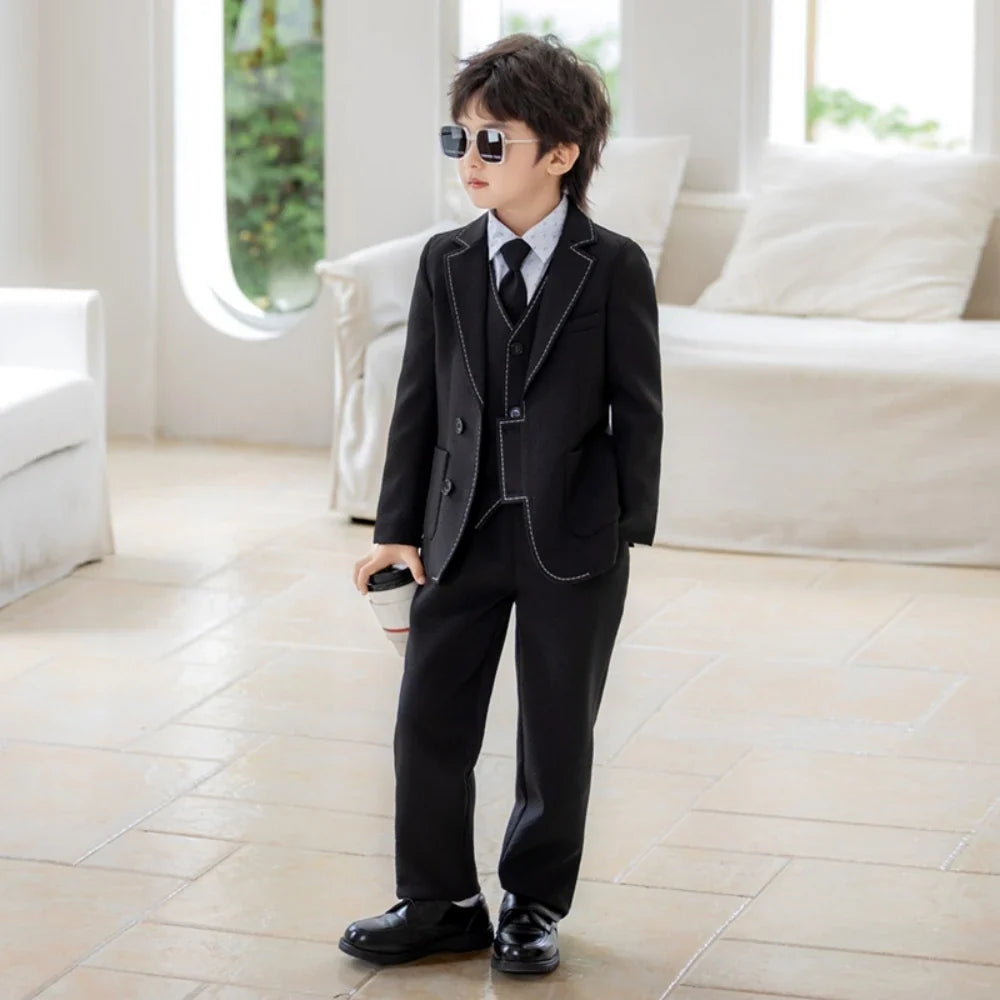 2026 New Jacquard Suit Set 4 Pieces Wedding Ring Bearer Outfit,Handsome Notched Lapel Kids Suits Party Tuxedo 90-160cm