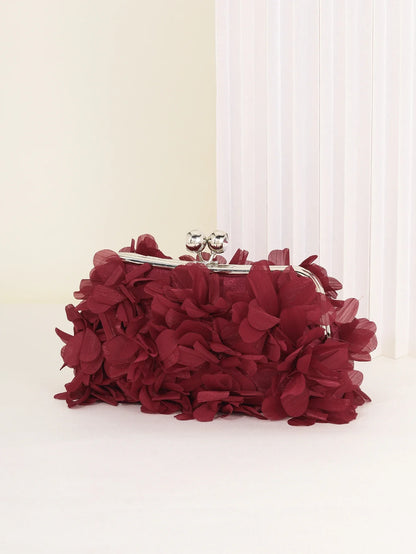 3D Floral Decor Clutch Bag, Elegant Silk Appliques Dinner Purse For Wedding Party Prom Banquet - Perfect for Wedding， Party