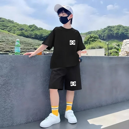 Children T-shirt+Shorts 2P Summer Clothing Fashion Print Boy Girl Toddler 3-12Yrs Sports Short-Sleeved Casual Fashion Set