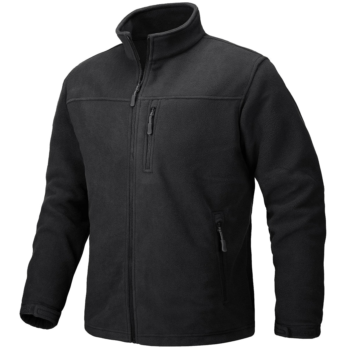 Men's Thermal Warm Fleece Jacket Stand Collar Full Zip Windbreaker Multiple-pockets Outerwear Working Hiking Coat